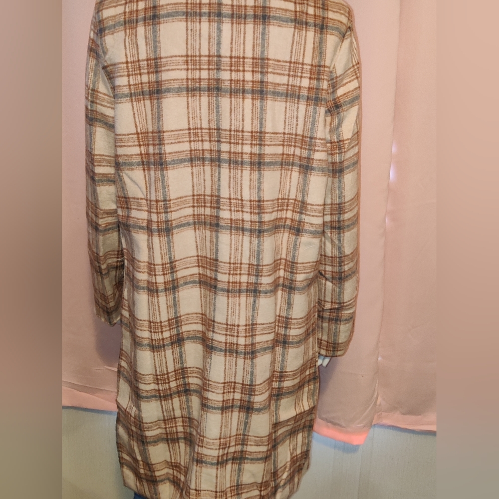 NWT  Plaid Notched Longline Coat - Picture 4 of 5